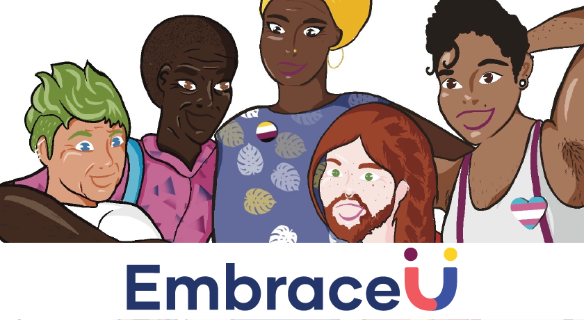 embraceulogo and illustration of 5 people