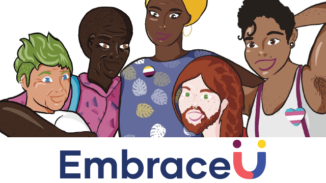 embraceu logo and illustration of 5 people